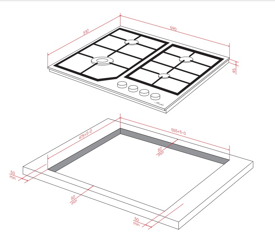 картинка Газовая варочная панель Monsher MGG 63 Blanc 