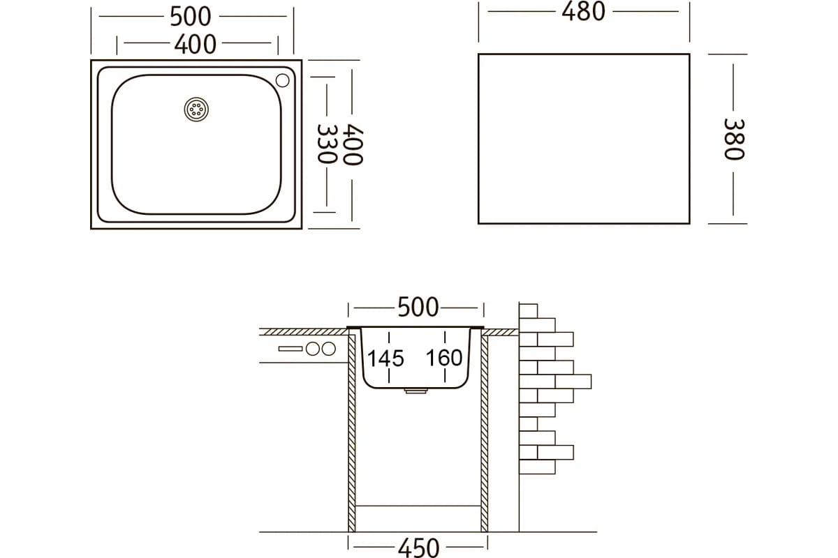 картинка Мойка Ukinox КЛАССИКА 500*400 нержавеющая сталь 