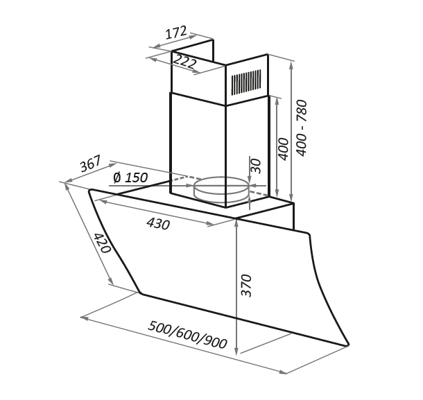 картинка Кухонная вытяжка Maunfeld SKY STAR CHEF 90 Glass Black 