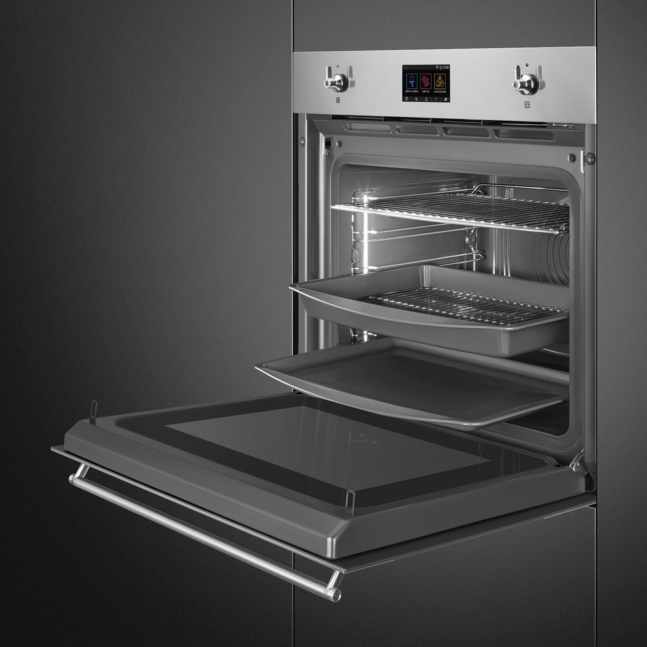 картинка Электрический духовой шкаф с функцией СВЧ и пароварки Smeg SO6303APX  картинка Электрический духовой шкаф с функцией СВЧ и пароварки Smeg SO6303APX