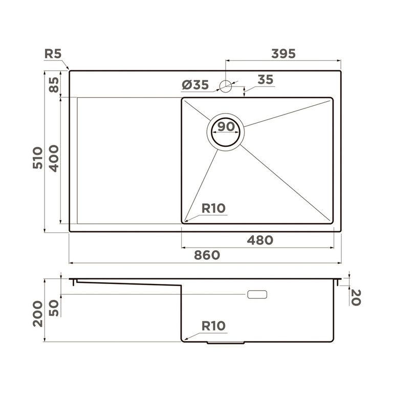 картинка Мойка Omoikiri AKISAME 86-LG-R SIDE  картинка Мойка Omoikiri AKISAME 86-LG-R SIDE