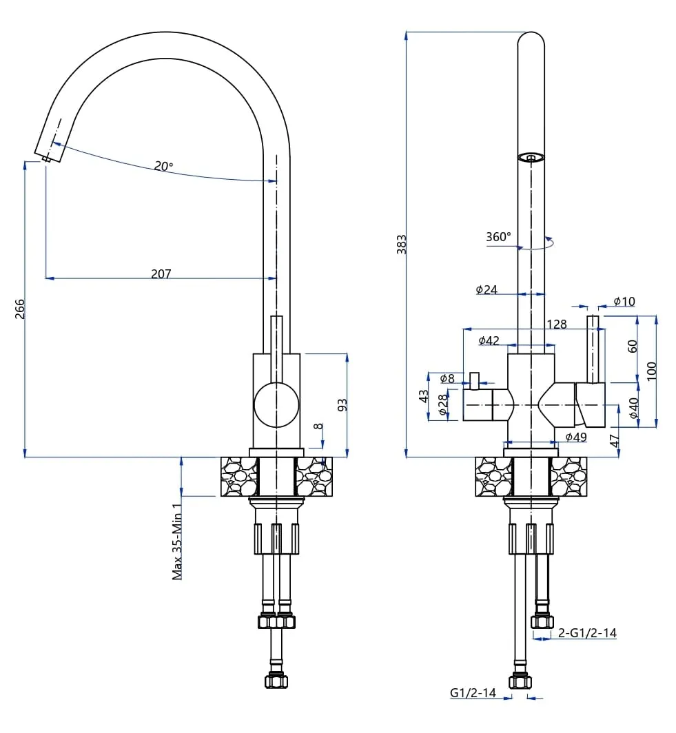картинка Смеситель Granfest Z-5420 нержавеющая сталь 
