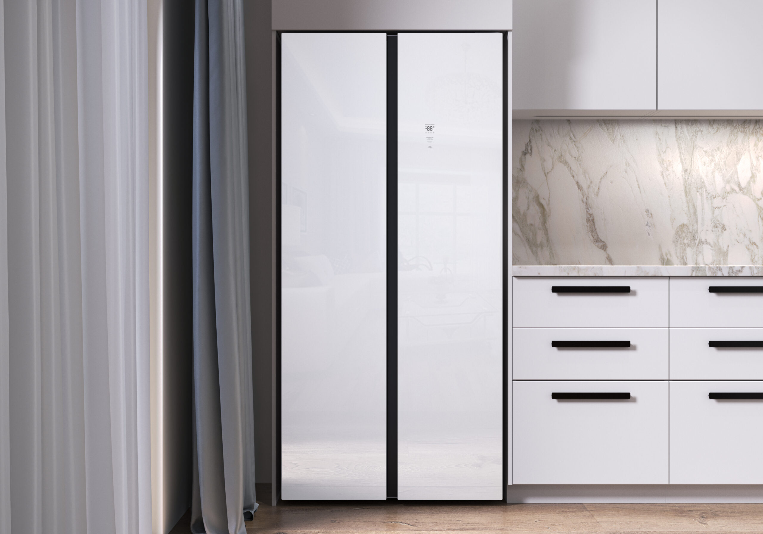 картинка Отдельностоящий холодильник Lex LSB520WGID белое стекло 