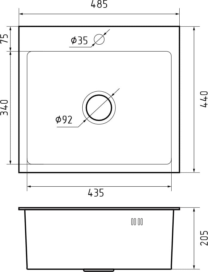 картинка Мойка для кухни Granfest 4844 нержавеющая сталь 