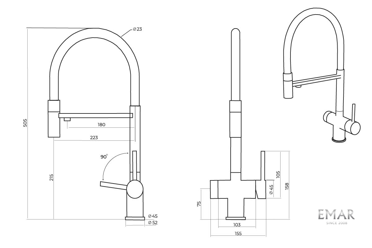 картинка Смеситель Emar ЕС - 7024WHT Matt Gold 