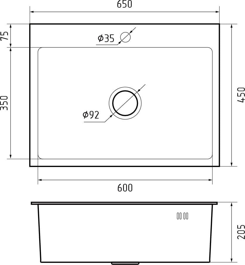 картинка Мойка для кухни Granfest 6545 нержавеющая сталь 