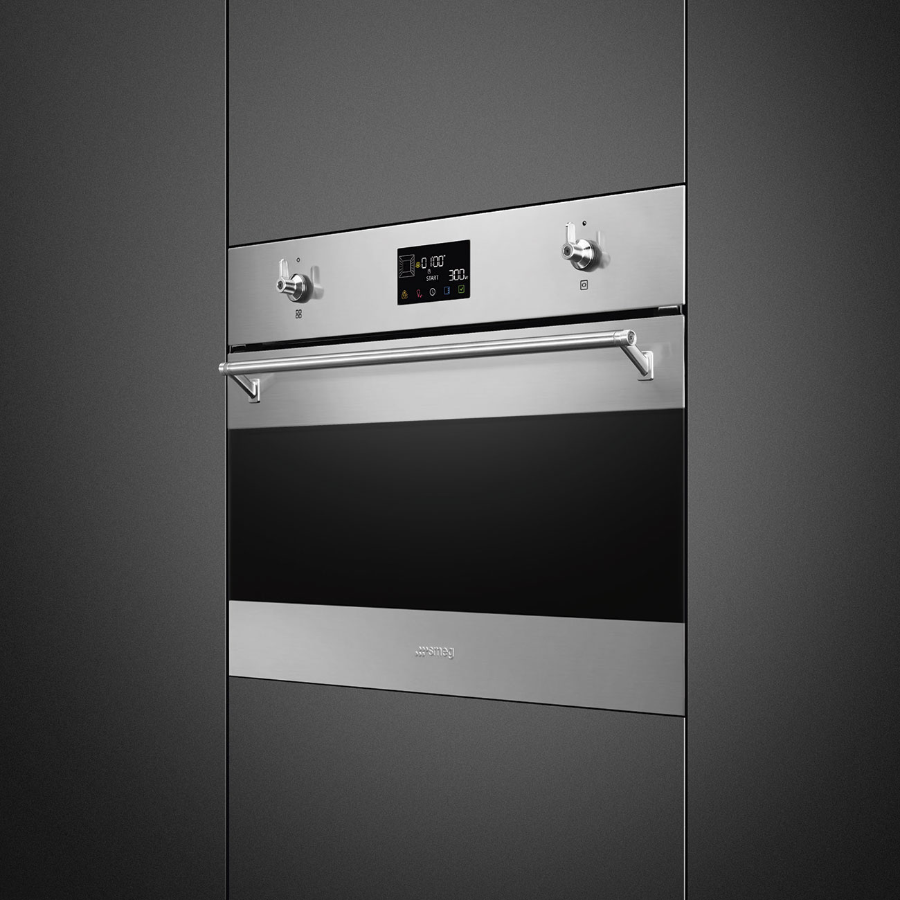 картинка Электрический духовой шкаф с функцией СВЧ Smeg SO4302M1X  картинка Электрический духовой шкаф с функцией СВЧ Smeg SO4302M1X
