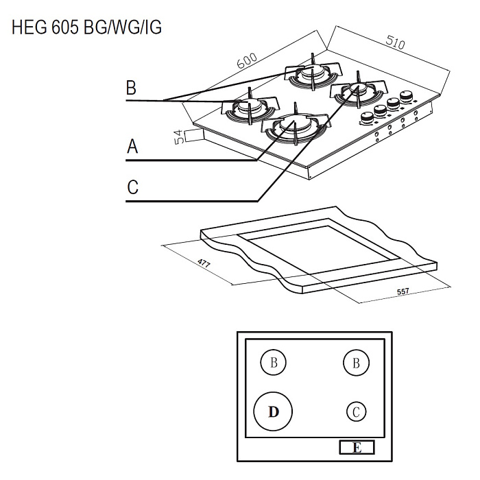 картинка Варочная панель Evelux HEG 605 WG  