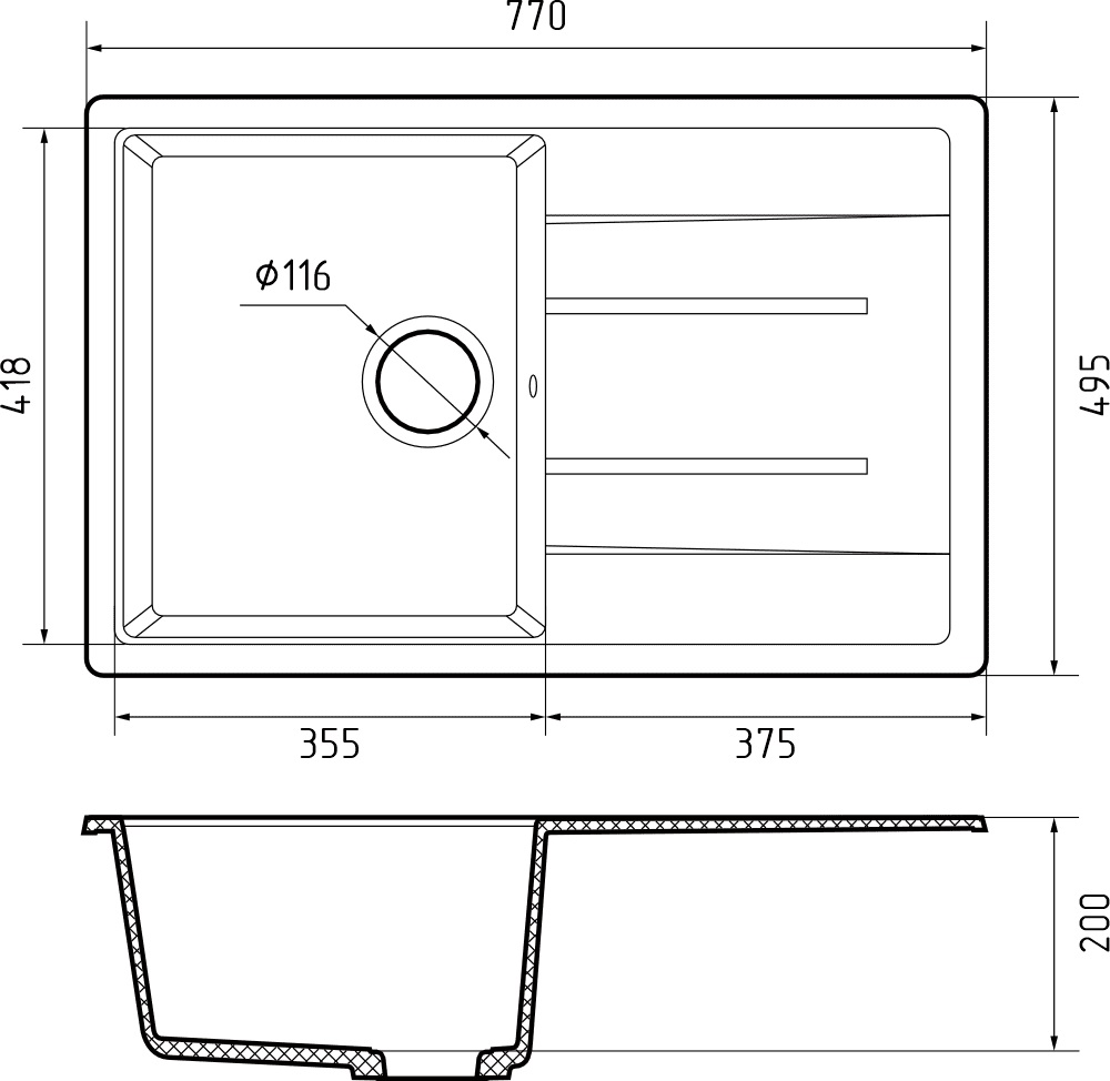 картинка Мойка для кухни Granfest GF-Q780L  