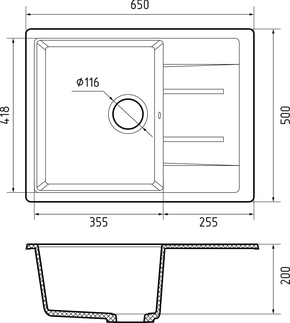 картинка Мойка для кухни Granfest QUADRO GF-Q-650L 