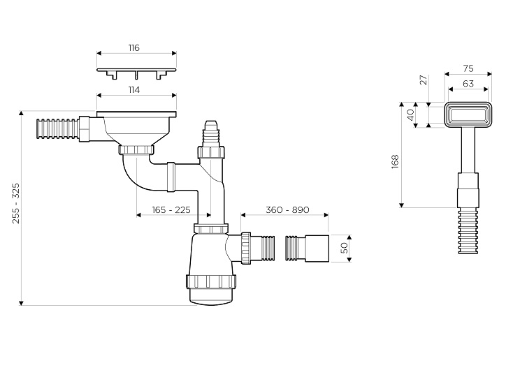 картинка Арматура для одночашевых моек с прямоугольным переливом WK-1C 