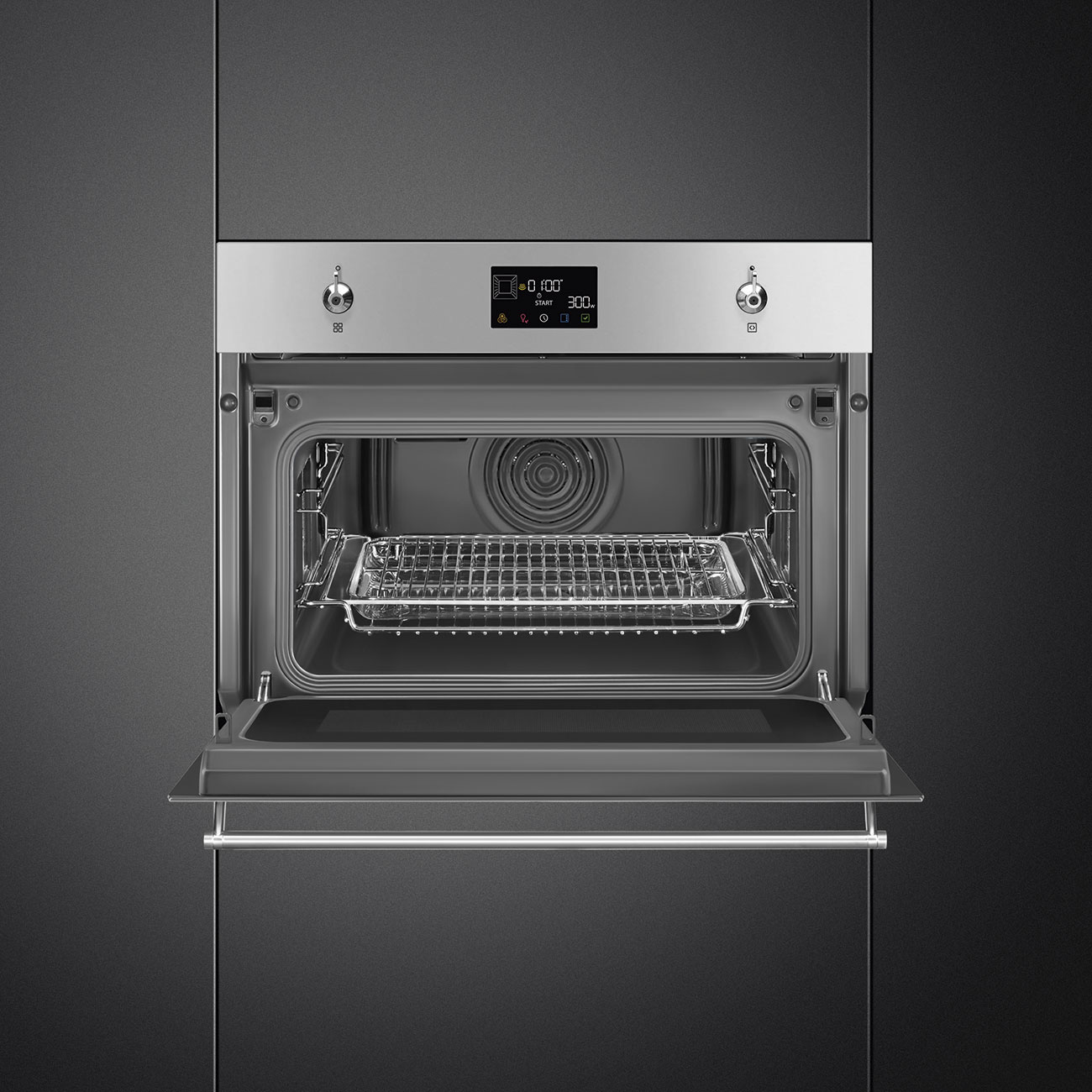 картинка Электрический духовой шкаф с функцией СВЧ Smeg SO4302M1X  картинка Электрический духовой шкаф с функцией СВЧ Smeg SO4302M1X
