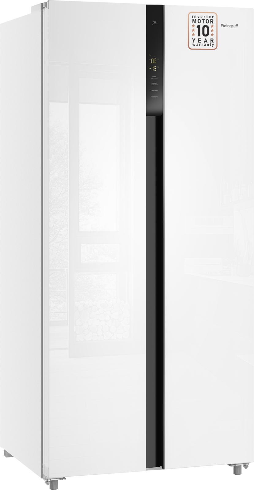 картинка Отдельностоящий холодильник Weissgauff WSBS 500 Inverter NoFrost White Glass 