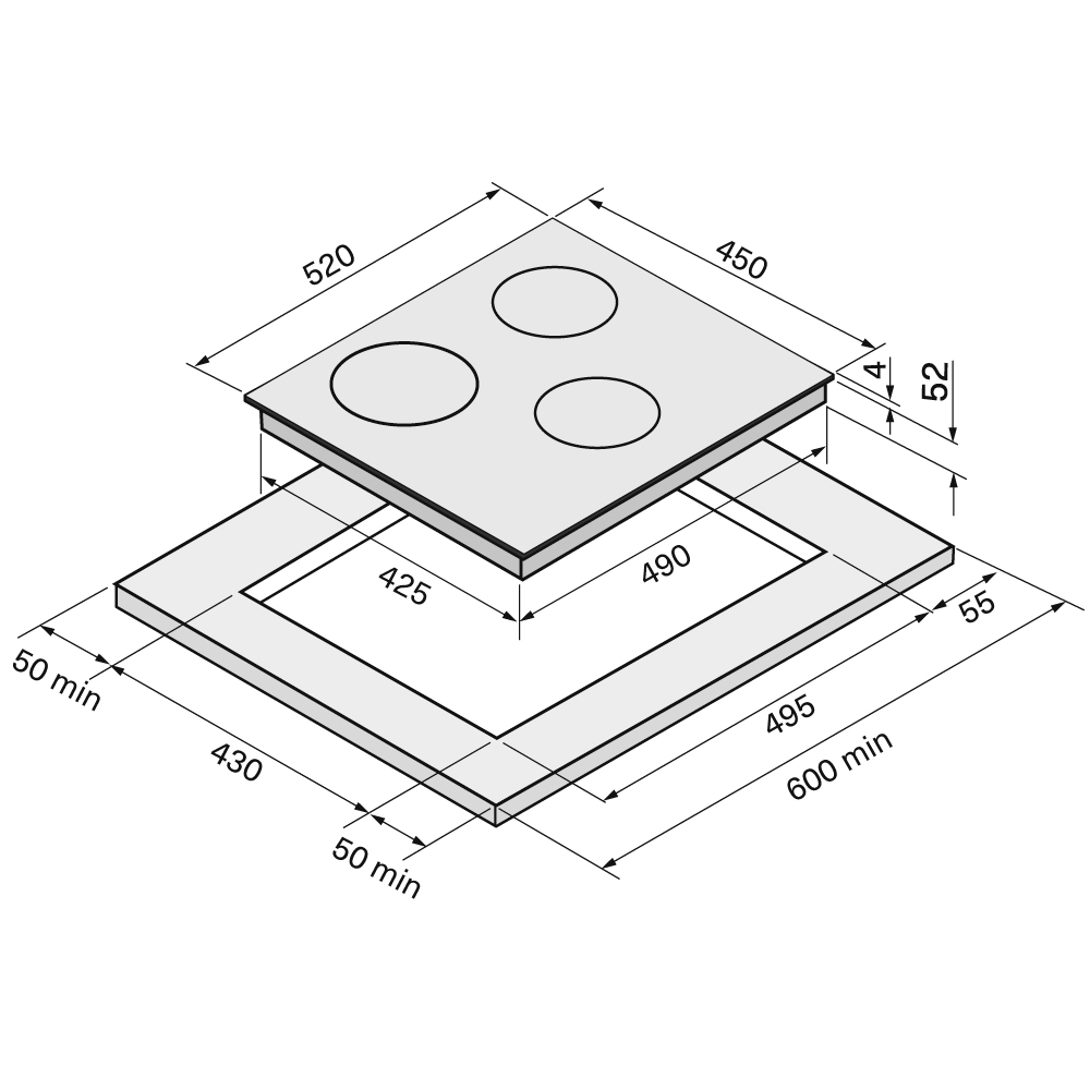 картинка Индукционная варочная панель ERDE 45 BL 3BFTS 