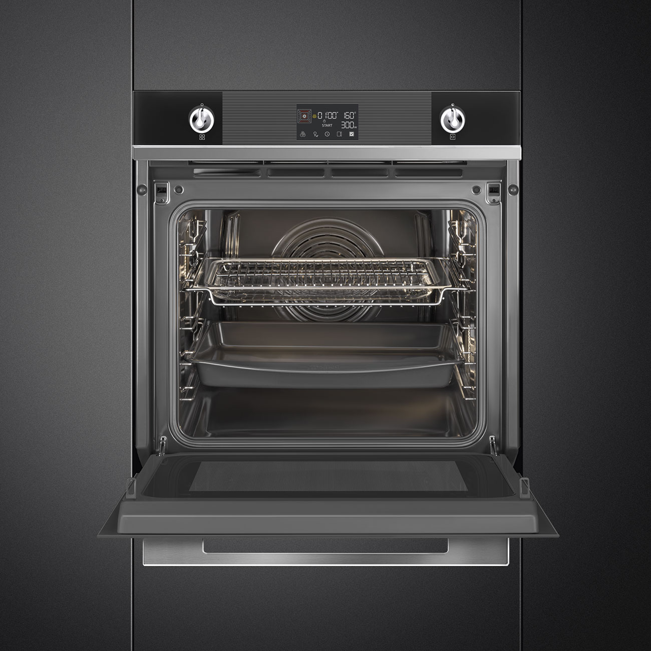 картинка Электрический духовой шкаф с СВЧ Smeg SO6102M2N  картинка Электрический духовой шкаф с СВЧ Smeg SO6102M2N