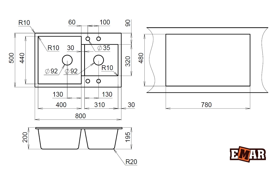 картинка Мойка для кухни Emar EMQ-2800.Q 