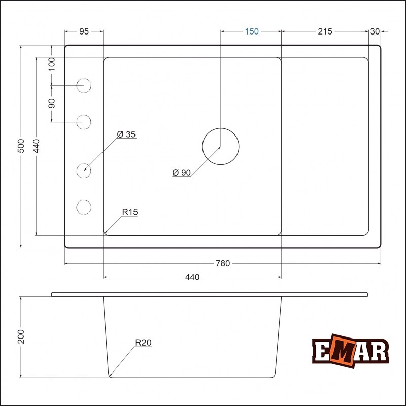 картинка Мойка для кухни Emar EMQ-1780.Q 