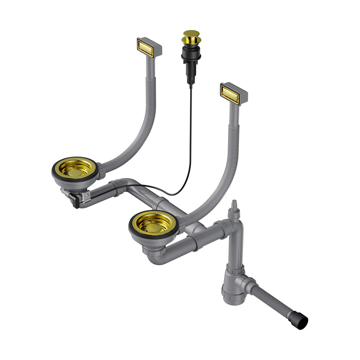 картинка Арматура с клапаном-автоматом для двухчашевых моек с круглыми переливами WK-2-A 