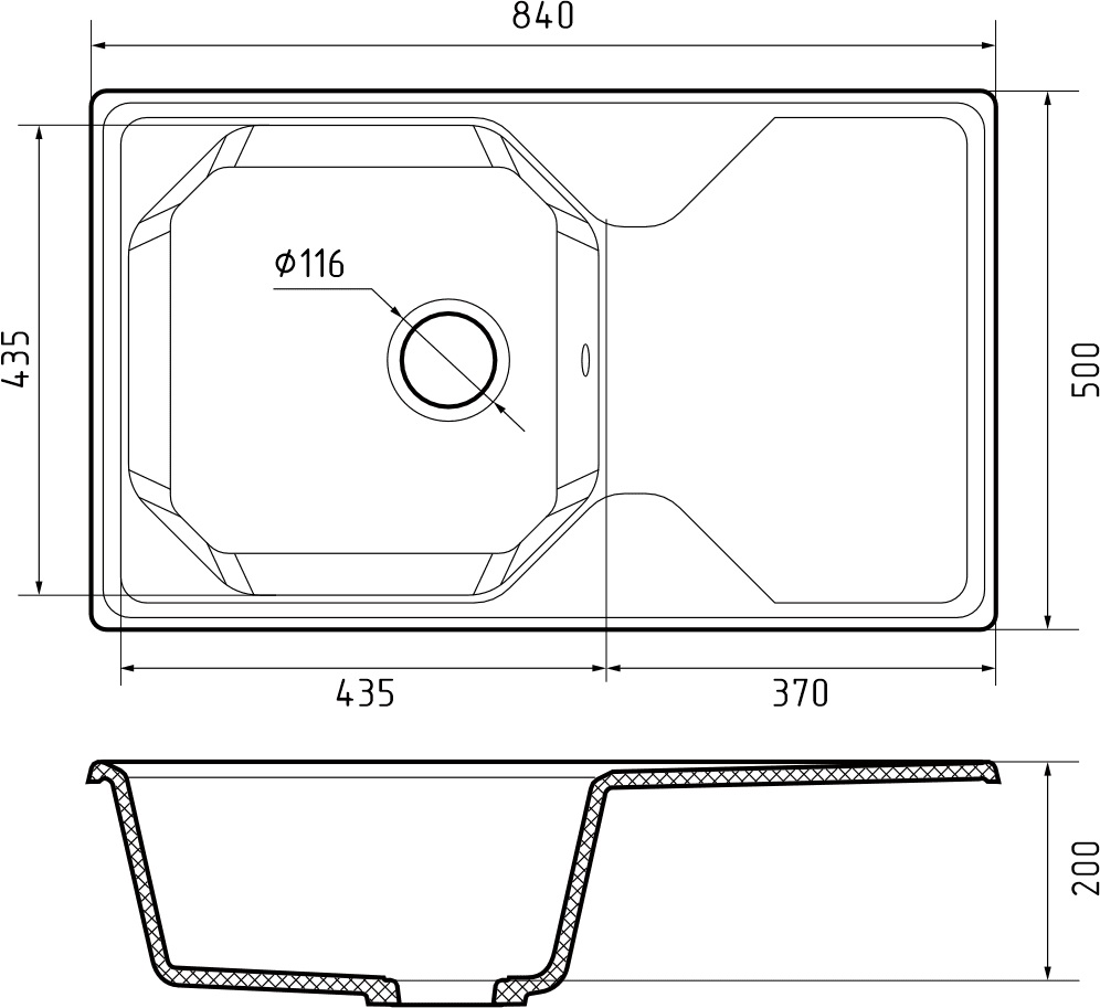 картинка Мойка для кухни Granfest GF-U-840L 