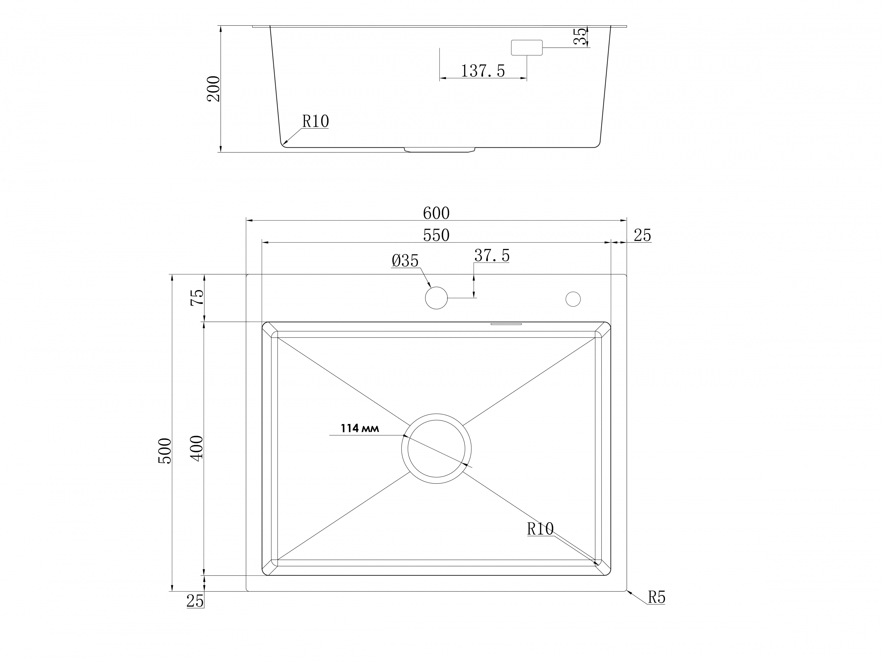 картинка Кухонная мойка Ukinox PRB600.500 -GT10C 0CW 01 