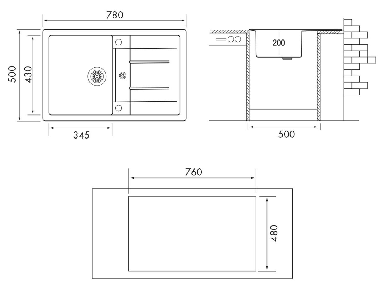 картинка Мойка Longran CLASSIC CLS 780.500 