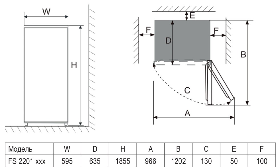 картинка Отдельностоящий холодильник Evelux FS 2201 DI 