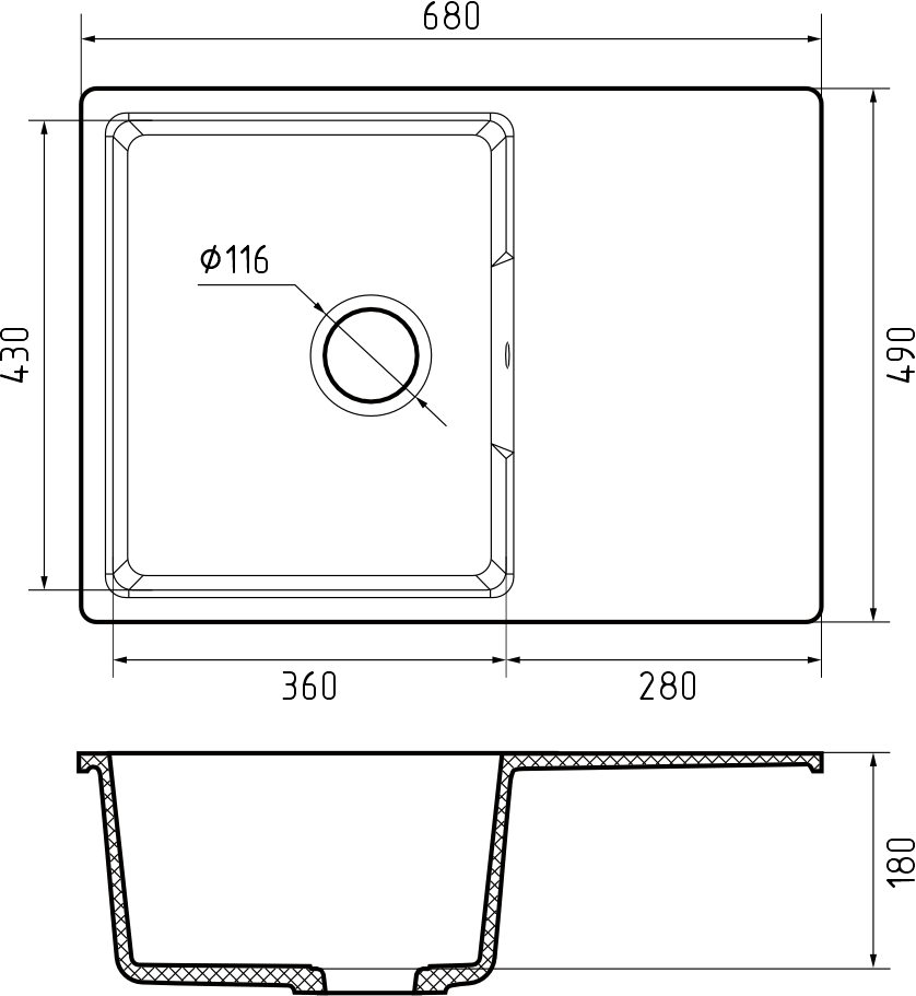 картинка Мойка для кухни Granfest Urban 668L 