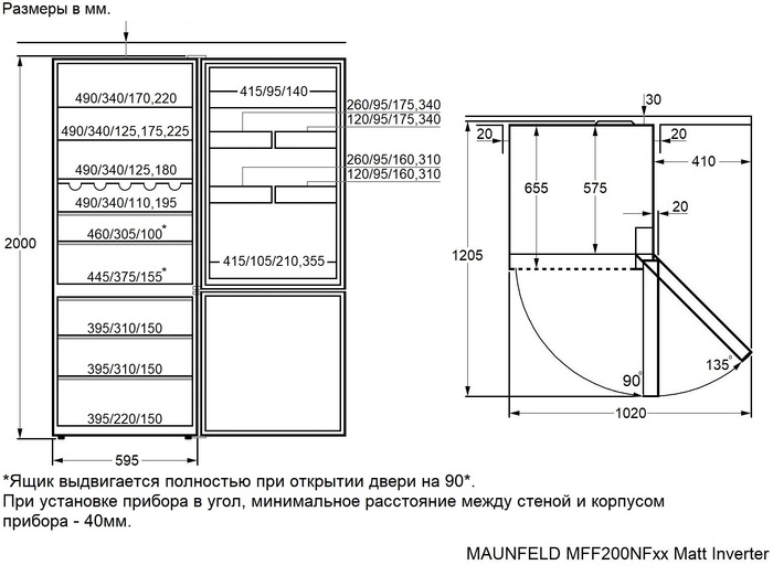 картинка Отдельностоящий холодильник Maunfeld MFF200NFBG Matt Inverter 