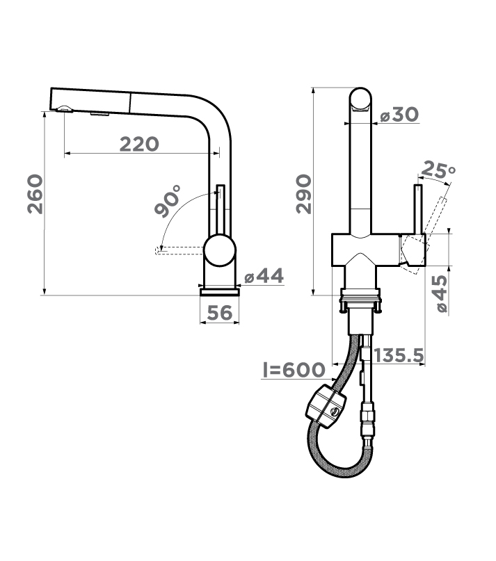 картинка Смеситель Omoikiri KORIYAMA-SB нержавеющая сталь 
