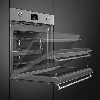 картинка Электрический духовой шкаф с функцией СВЧ и пароварки Smeg SO6303APX  картинка Электрический духовой шкаф с функцией СВЧ и пароварки Smeg SO6303APX