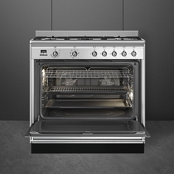 картинка Комбинированная кухонная плита Smeg SUK91MFX9  картинка Комбинированная кухонная плита Smeg SUK91MFX9