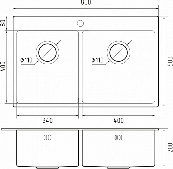 картинка Мойка для кухни Rivelato Rinox 8050 B2 PVD black  картинка Мойка для кухни Rivelato Rinox 8050 B2 PVD black