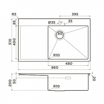 картинка Мойка Omoikiri AKISAME 86-LG-R SIDE  картинка Мойка Omoikiri AKISAME 86-LG-R SIDE