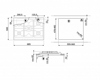 картинка Газовая варочная панель Smeg SR975NGH 