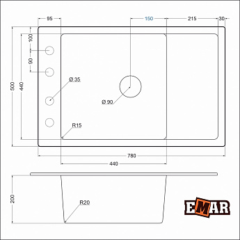 картинка Мойка для кухни Emar EMQ-1780.Q 
