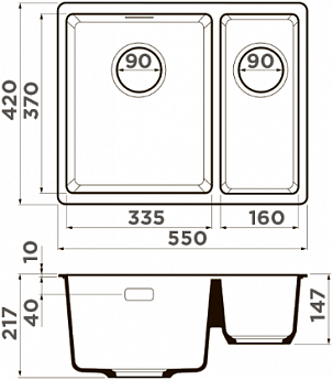 картинка Мойка для кухни Omoikiri KATA-55-2-U 