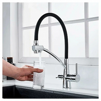 картинка Смеситель Ledeme L4855-2 хром/черный шланг  картинка Смеситель Ledeme L4855-2 хром/черный шланг