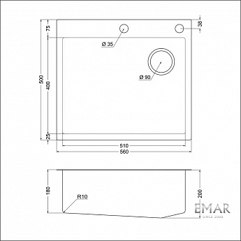 картинка Кухонная мойка Emar EMB-560(TOP) PVD Nano Satin 
