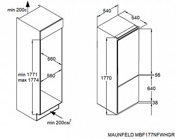 картинка Встраиваемый холодильник Maunfeld  MBF177NFWHGR Inverter 