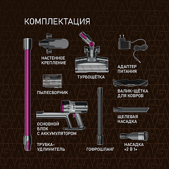 картинка Вертикальный беспроводной пылесос Weissgauff V12 BLDC 400 Magenta Turbo 