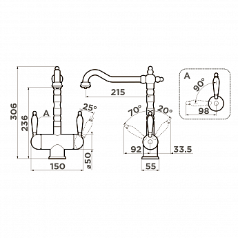 картинка Смеситель Omoikiri AMAGASAKI-АB античная латунь 